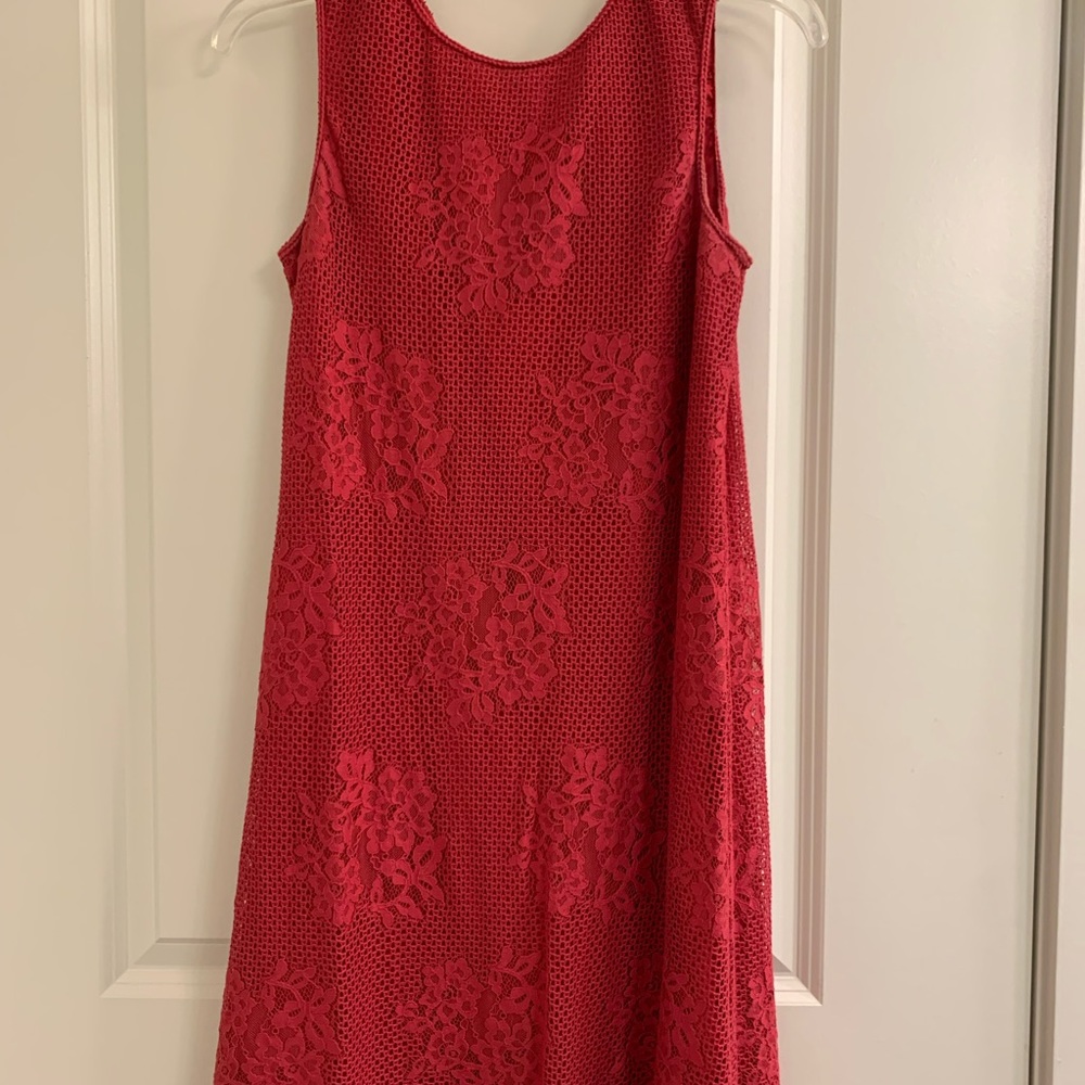 Lace overlay pink mini dress